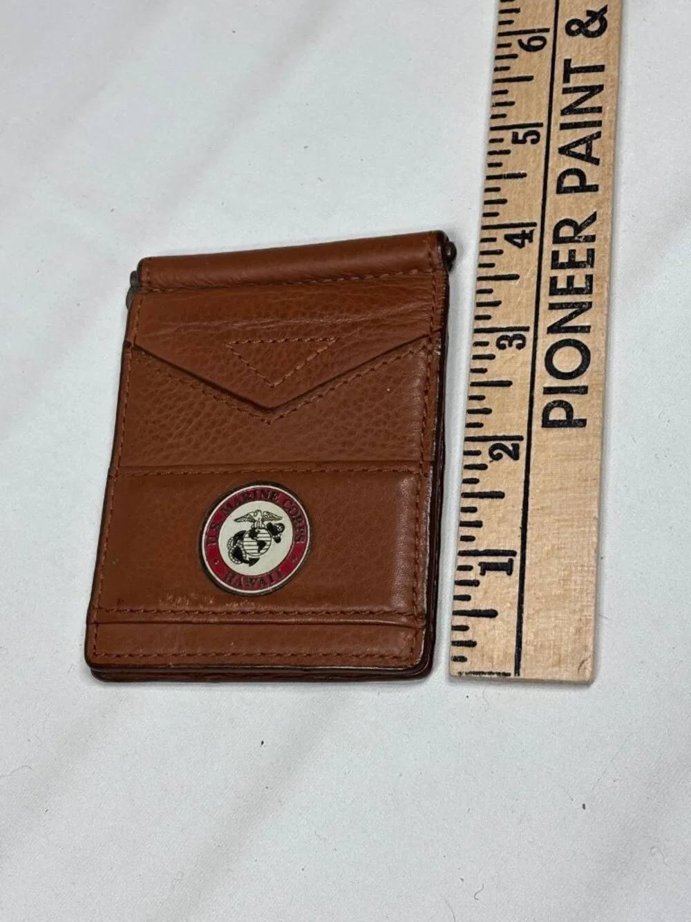VTG U.S. Marine Corps USMC Hawaii Leather Money Clip Wallet Enameled EGA Emblem